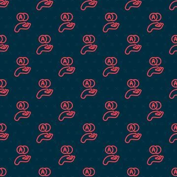 Red line Atom icon isolated seamless pattern on black background. Symbol of Stock Illustration