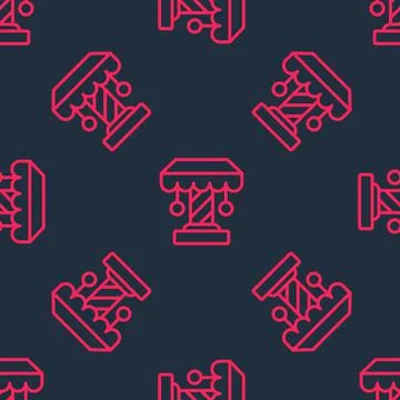 Red line Attraction carousel icon isolated seamless pattern on black background Stock Illustration