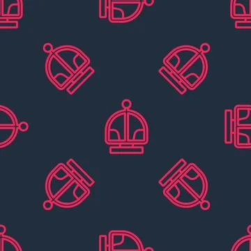 Red line Attraction carousel icon isolated seamless pattern on black background Stock Illustration