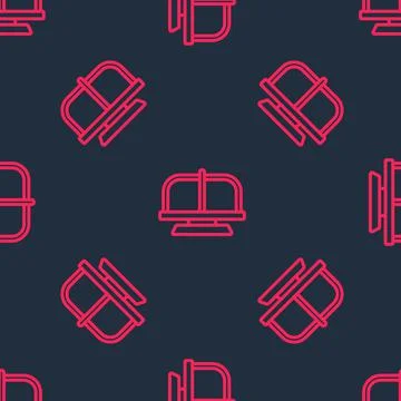 Red line Attraction carousel icon isolated seamless pattern on black background Stock Illustration
