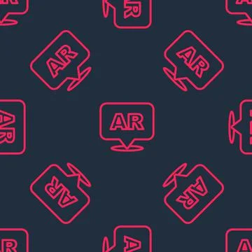 Red line Augmented reality AR icon isolated seamless pattern on black background Stock Illustration