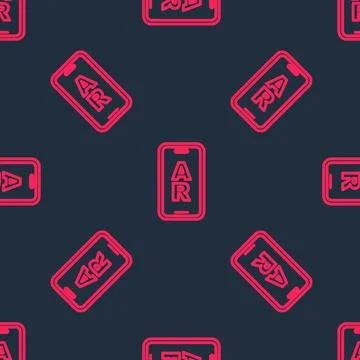 Red line Augmented reality AR icon isolated seamless pattern on black background 库存插图