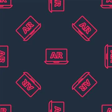 Red line Augmented reality AR icon isolated seamless pattern on black backgro 스톡 일러스트