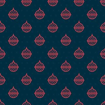 Red line Ball tea strainer icon isolated seamless pattern on black background Stock Illustration