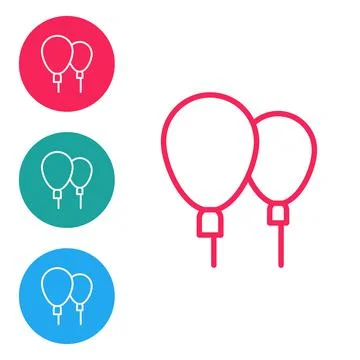 Red line Balloons with ribbon icon isolated on white background. Happy Easter 스톡 일러스트