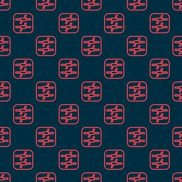 Red line Barbed wire icon isolated seamless pattern on black background. Vector Illustrazione stock