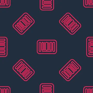 Red line Barcode icon isolated seamless pattern on black background. Vector Stock Illustration