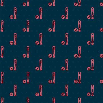 Red line Baseball bat with ball icon isolated seamless pattern on black bac.. Illustrazione stock