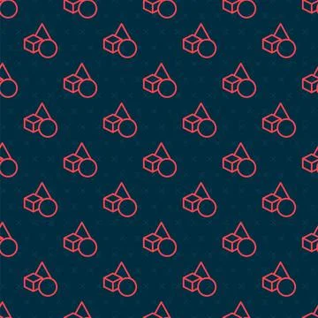 Red line Basic geometric shapes icon isolated seamless pattern on black Stock Illustration