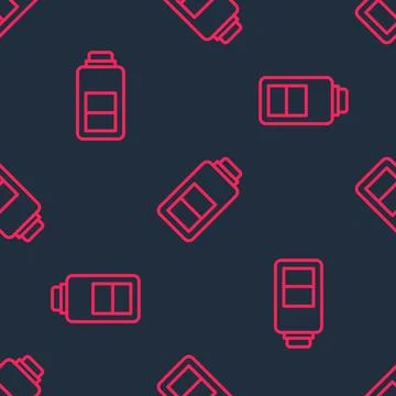 Red line Battery charge level indicator icon isolated seamless pattern on black Stock Illustration