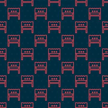 Red line BBQ brazier icon isolated seamless pattern on black background. Vector Stockillustratie
