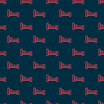Red line Bed icon isolated seamless pattern on black background. Vector Illustrazione stock