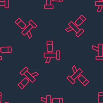 Red line Beer tap icon isolated seamless pattern on black background.  Vector Stock Illustration