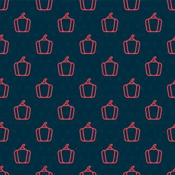 Red line Bell pepper or sweet capsicum icon isolated seamless pattern on black Stock Illustration
