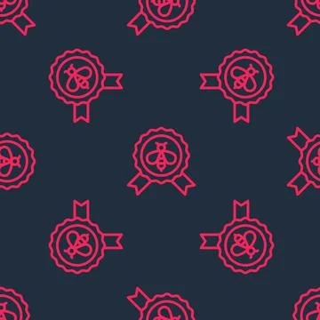 Red line Best bee icon isolated seamless pattern on black background. Sweet Stock Illustration