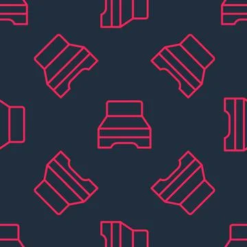 Red line Big bed for two or one person icon isolated seamless pattern on black Ilustración de archivo