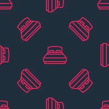 Red line Big bed for two or one person icon isolated seamless pattern on black Stock Illustration