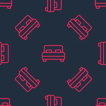 Red line Big bed for two or one person icon isolated seamless pattern on black Stockillustratie