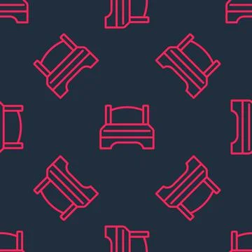 Red line Big bed for two or one person icon isolated seamless pattern on blac Ilustración de archivo