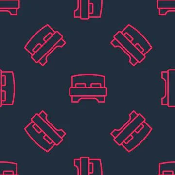 Red line Big bed for two or one person icon isolated seamless pattern on black Illustrazione stock