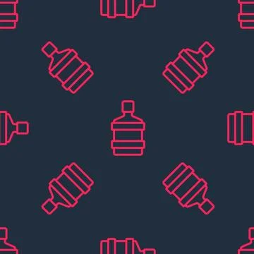 Red line Big bottle with clean water icon isolated seamless pattern on black イラスト素材
