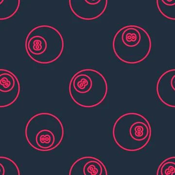 Red line Billiard pool snooker ball with number 8 icon isolated seamless pattern Stock Illustration