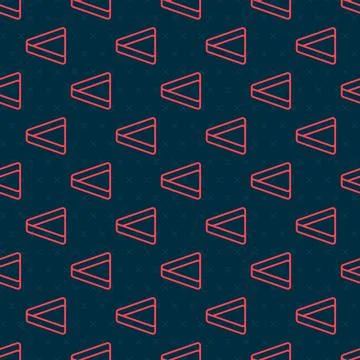 Red line Billiard triangle icon isolated seamless pattern on black background Stock Illustration