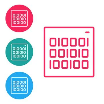Red line Binary code icon isolated on white background. Set icons in circle Stock Illustration