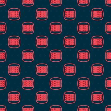Red line Binary code icon isolated seamless pattern on black background. Vector Stock Illustration