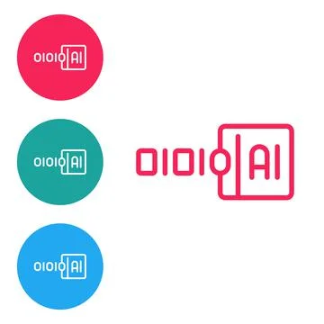 Red line Binary code icon isolated on white background. Set icons in circle b Stock Illustration