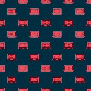 Red line Binary code icon isolated seamless pattern on black background. Vector Stock Illustration