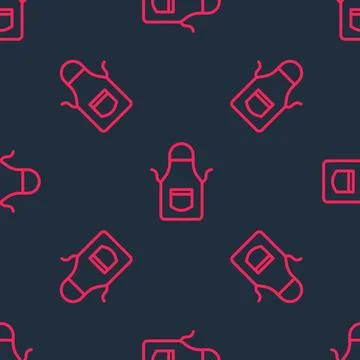 Red line Blacksmith apron icon isolated seamless pattern on black background Stock Illustration