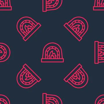 Red line Blacksmith oven icon isolated seamless pattern on black background.  Illustrazione stock