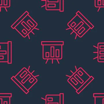 Red line Board with graph chart icon isolated seamless pattern on black Stockillustratie