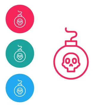 Red line Bomb ready to explode icon isolated on white background. Set icons in Stock Illustration