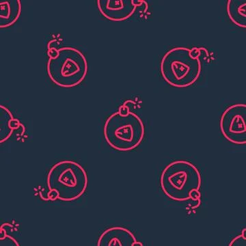 Red line Bomb ready to explode icon isolated seamless pattern on black backgr 스톡 일러스트