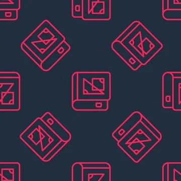Red line Book about geometry icon isolated seamless pattern on black backgr.. Stock Illustration