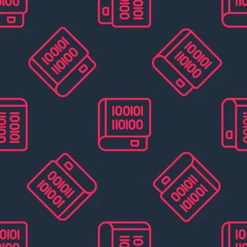 Red line Books about programming icon isolated seamless pattern on black back 스톡 일러스트