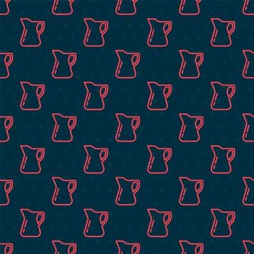 Red line Bottle of olive oil icon isolated seamless pattern on black background Stock Illustration