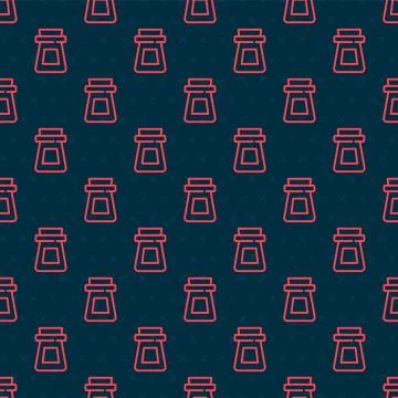 Red line Bottle with potion icon isolated seamless pattern on black background Stock Illustration