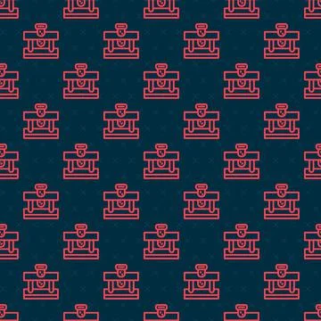 Red line Bottle with potion icon isolated seamless pattern on black background Stock Illustration