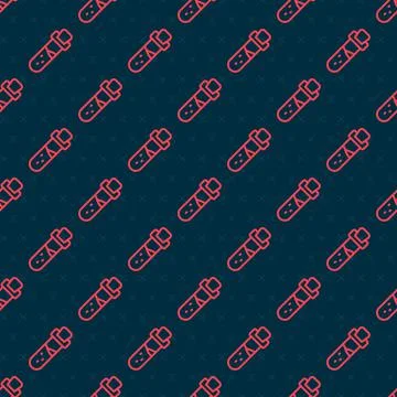 Red line Bottle with potion icon isolated seamless pattern on black background Stock Illustration