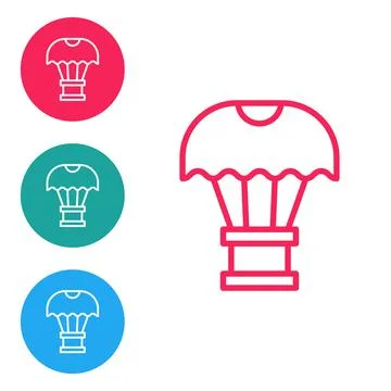 Red line Box flying on parachute icon isolated on white background. Parcel with Stock Illustration