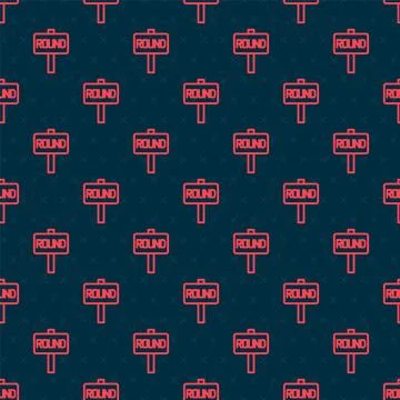 Red line Boxing ring board icon isolated seamless pattern on black background Stock Illustration