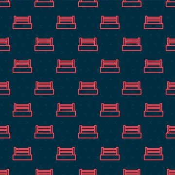 Red line Boxing ring icon isolated seamless pattern on black background. Vector Illustrazione stock