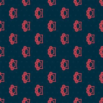 Red line Brass knuckles icon isolated seamless pattern on black background Stock Illustration