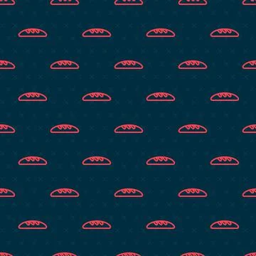 Red line Bread loaf icon isolated seamless pattern on black background. Vector Illustrazione stock