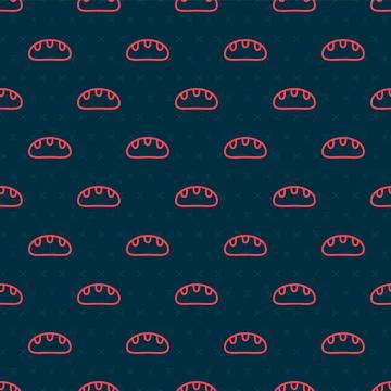 Red line Bread loaf icon isolated seamless pattern on black background. Vector Illustrazione stock