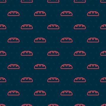 Red line Bread loaf icon isolated seamless pattern on black background.  Vect イラスト素材