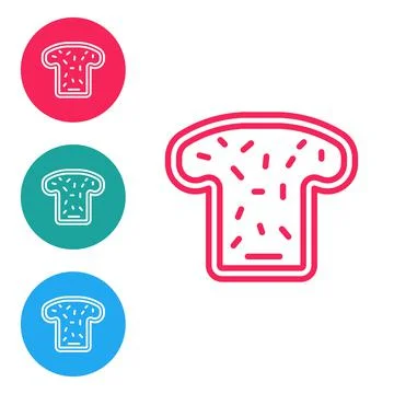 Red line Bread toast for sandwich piece of roasted crouton icon isolated on Stock Illustration